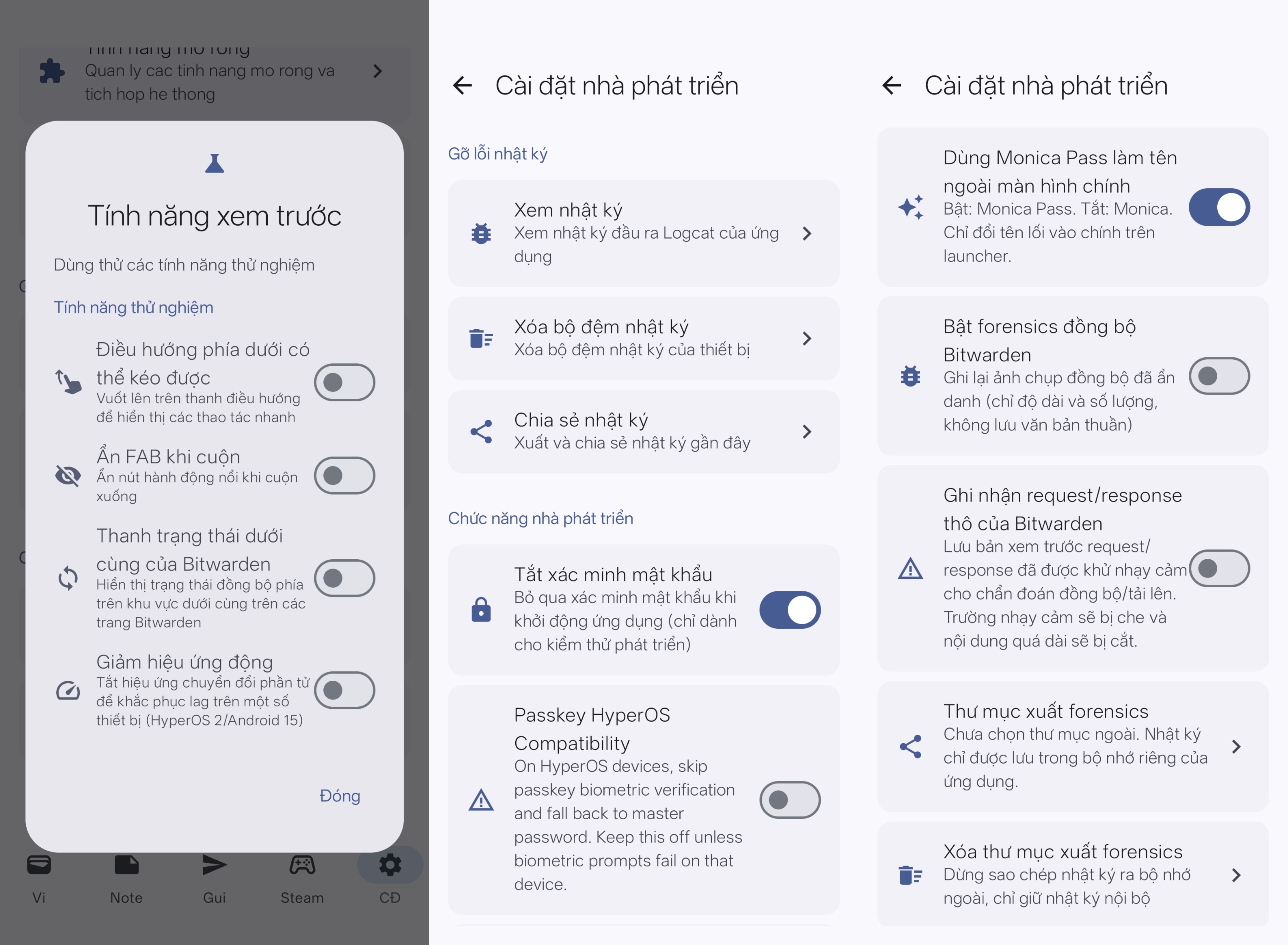 Cài đặt nhà phát triển và xem trước
